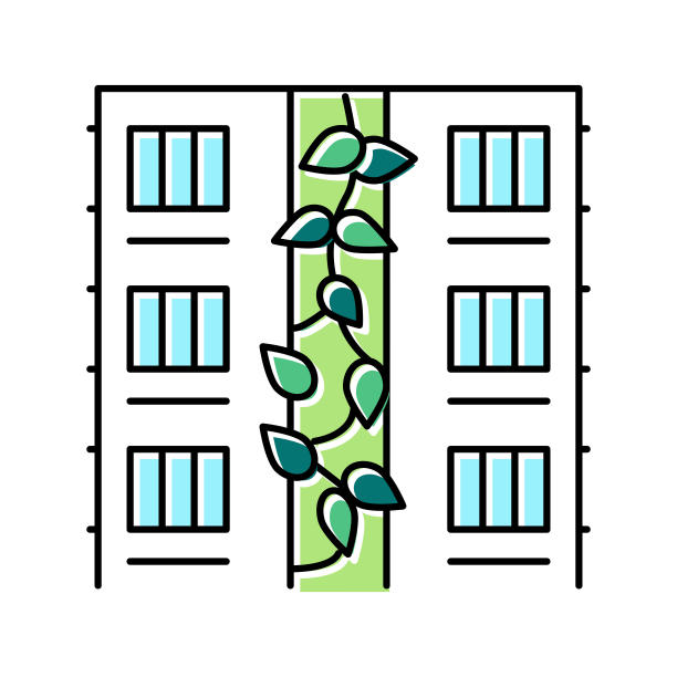 在房子墙上的植物颜色图标矢量插图图片下载