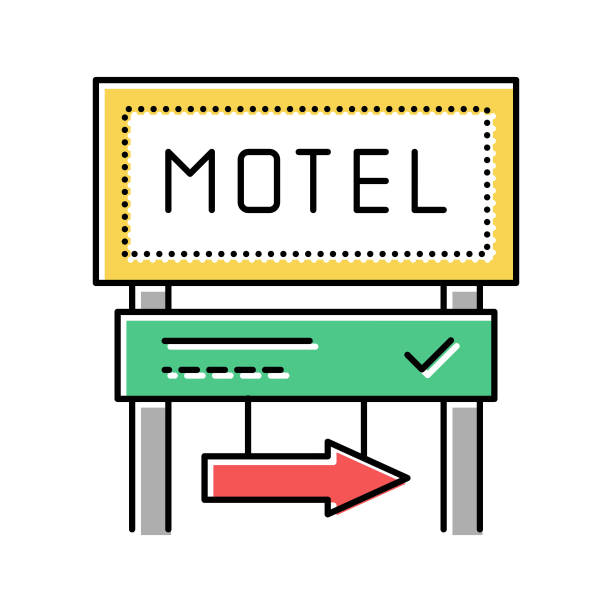 道路广告标志汽车旅馆彩色图标矢量插图图片下载