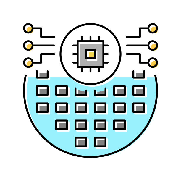 电子芯片半导体制造彩色图标矢量插图图片下载