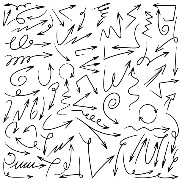 手绘箭头图标设置孤立在白色背景上。涂鸦矢量插图。图片下载