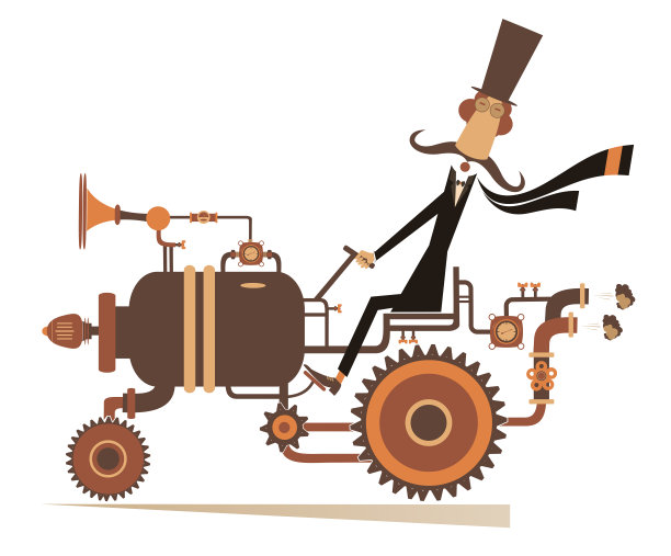 有趣的小胡子男人骑老式汽车图片下载