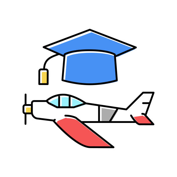 毕业飞行学校彩色图标矢量插图图片下载