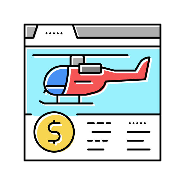 购买直升机在线颜色图标矢量插图图片下载