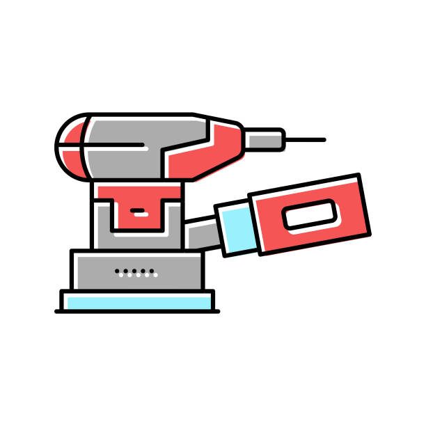 木材破碎机锯木厂设备彩色图标矢量插图图片下载