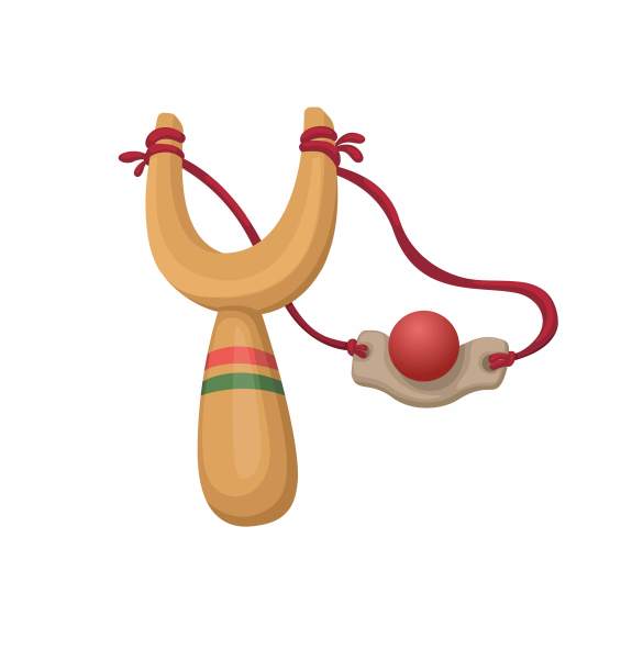 木制弹弓或弹弓传统玩具武器卡通插图矢量图片下载