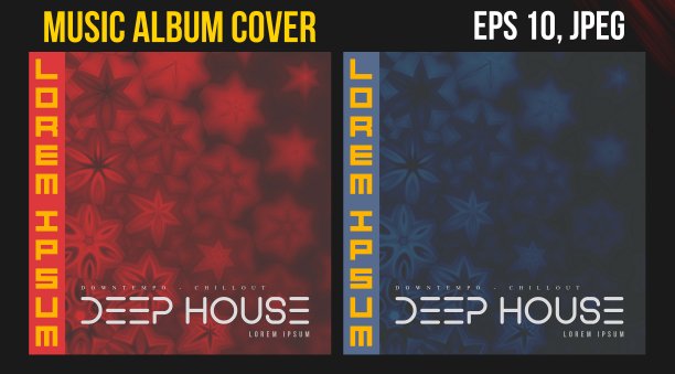 音乐专辑封面的网页展示。CD封面与黑胶唱片矢量设计。图片下载