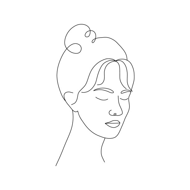 女人脸上的线条艺术。抽象简约的女性肖像。手绘轮廓女性剪影。矢量插图在一条线的风格图片下载