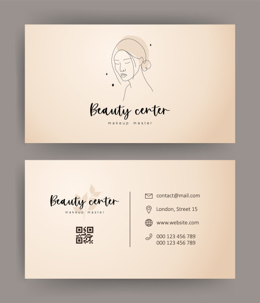 美容工作室名片。模板与亚洲女人的脸。手绘轮廓女性剪影。水疗沙龙、美容、化妆品的标志。向量插图在线性风格图片下载