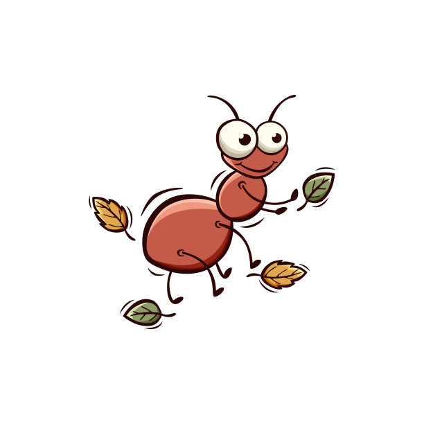 手绘图标的蚂蚁和叶子在涂鸦风格孤立在白色背景上。图片下载