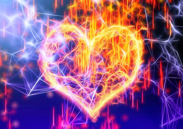 燃烧的心形火焰的3D插图图片下载