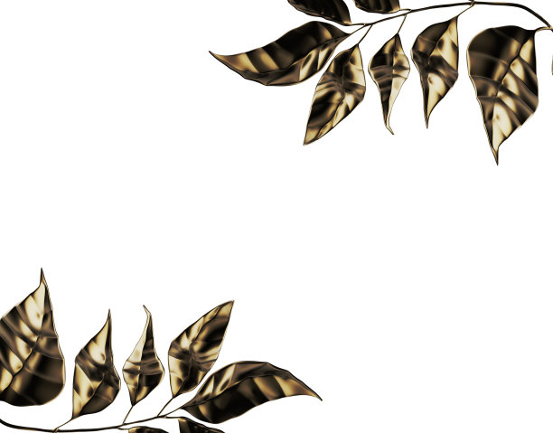 在白色背景上的金色叶子的树枝的3d渲染插图。图片下载