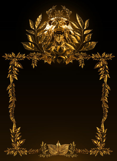 金色狮头徽章的3d渲染插图。图片下载