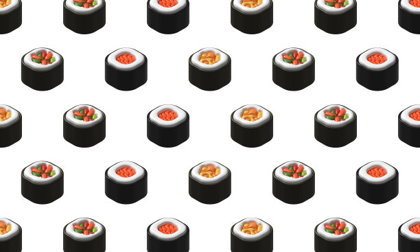 3d渲染插图卷寿司图案。3d插图日本寿司对象图片下载