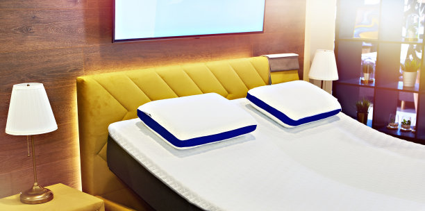 有床垫和枕头的现代床图片下载