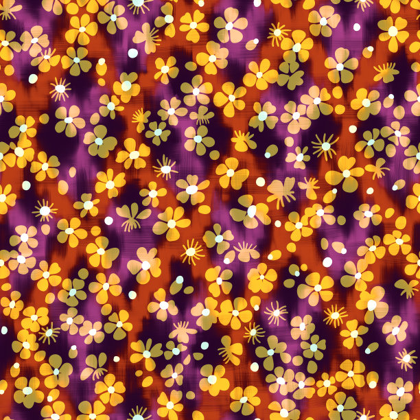 错综复杂的花无缝图案。樱花在卡通风格覆盖在模糊chevron纹理。花蕾剪影与抽象几何伊卡特风格背景。夏天的设计。图片下载