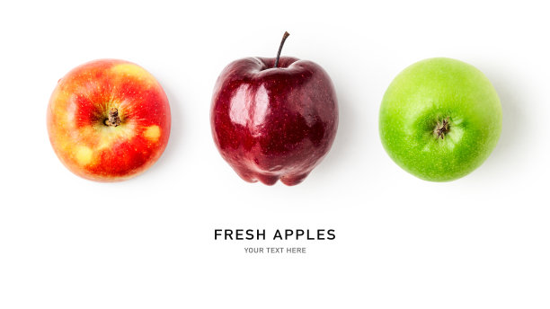 苹果水果创意收集在白色背景图片下载