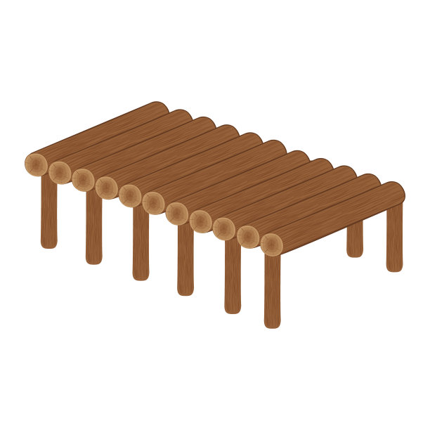 木桥原木制作，彩色孤立矢量插图卡通图片下载