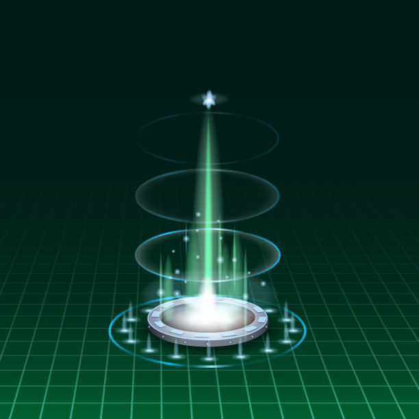 未来门户sky-fi数字，圆圈科学传送隧道与光线和发光，讲台，投影仪。矢量插图，黑绿色背景图片下载