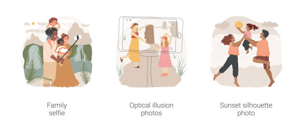 度假时拍摄孤立的卡通矢量插图集。图片下载