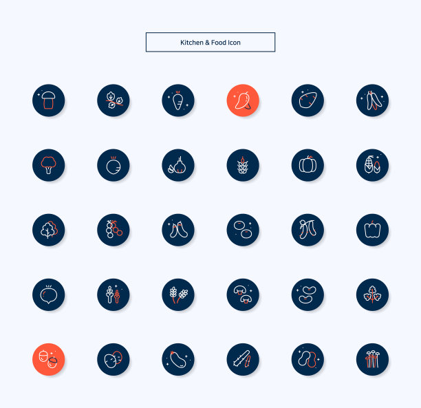 一组与厨房、烹饪和食物相关的图标。图片下载
