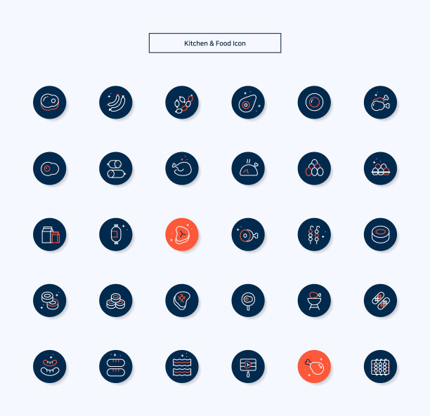 一组与厨房、烹饪和食物相关的图标。图片下载