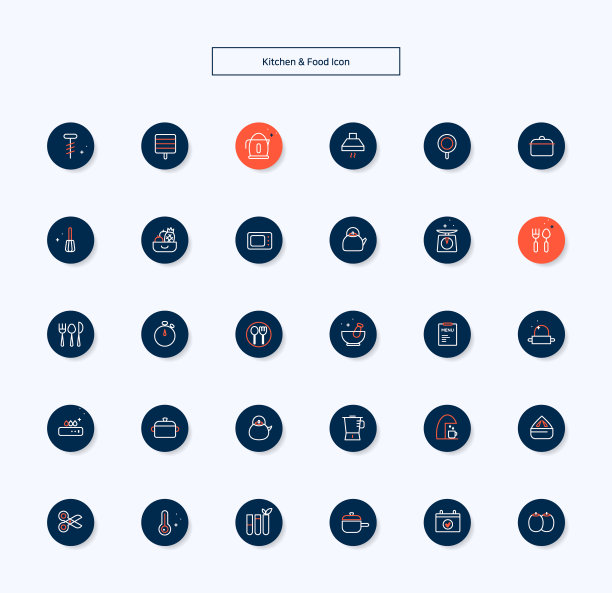 一组与厨房、烹饪和食物相关的图标。图片下载