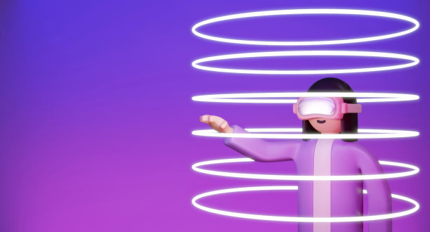 3D渲染女孩与视觉现实眼镜使用数字平台概念的VR Metaverse技术。3D渲染插图卡通风格。图片下载