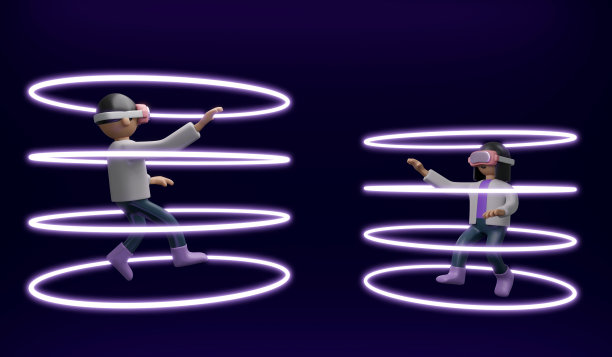 3D渲染的女孩男孩与视觉现实眼镜共享信息平台的VR Metaverse技术概念。3D渲染插图卡通风格。图片下载