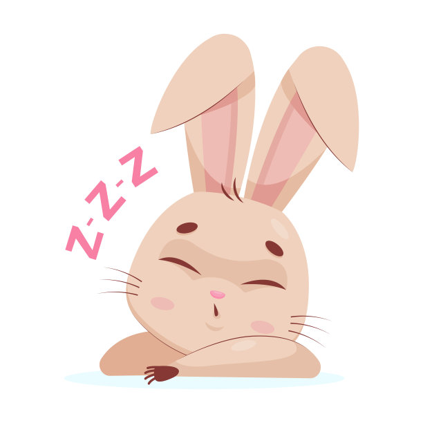 可爱的兔子睡在他的爪子卡通矢量插图图片下载