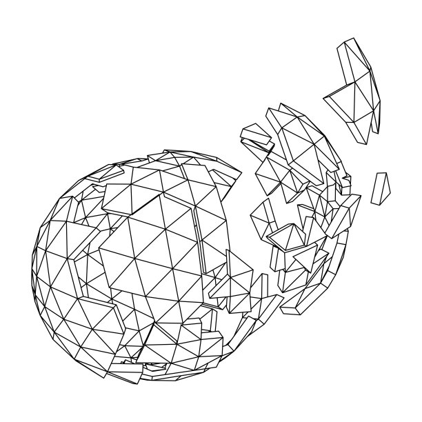摘要破碎三维球体。破碎的多边形形状。破坏效应。矢量图图片下载