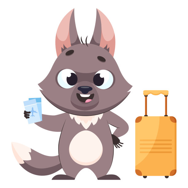 快乐的狼与机票卡通矢量插图图片下载