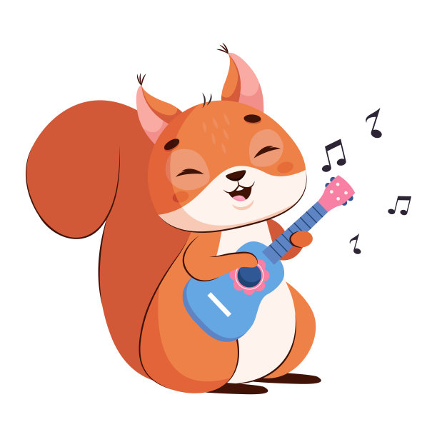 可爱的松鼠弹吉他卡通矢量插图图片下载