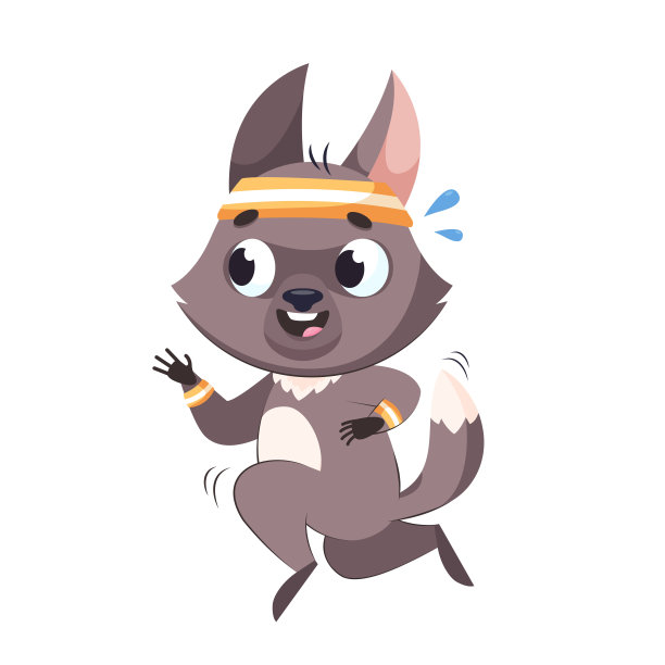 快乐的狼跑卡通矢量插图图片下载