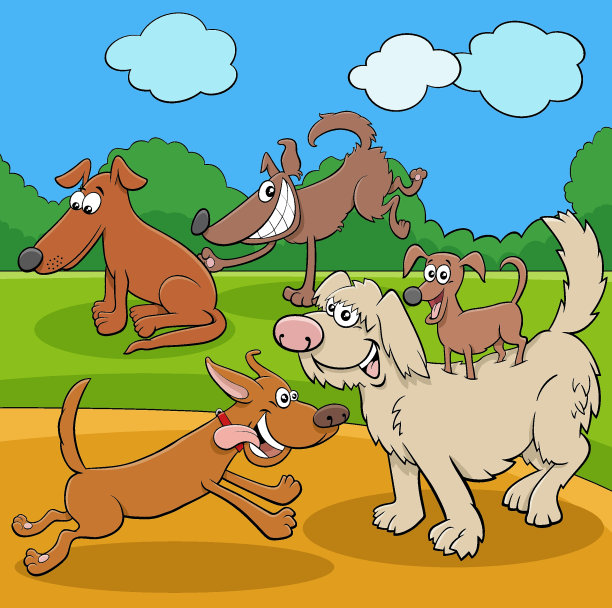 公园里的卡通狗和小狗图片下载