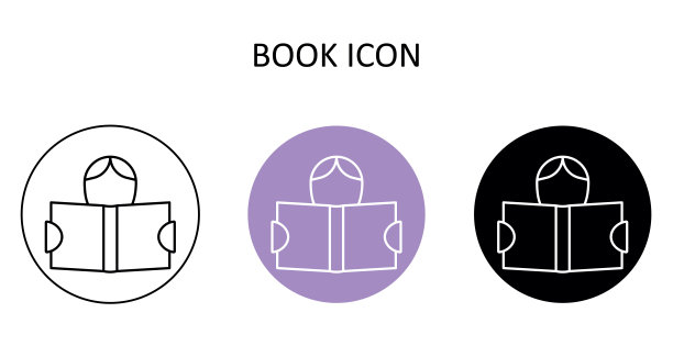 矢量插图。打开书的人。阅读人。轮廓图标。图片下载