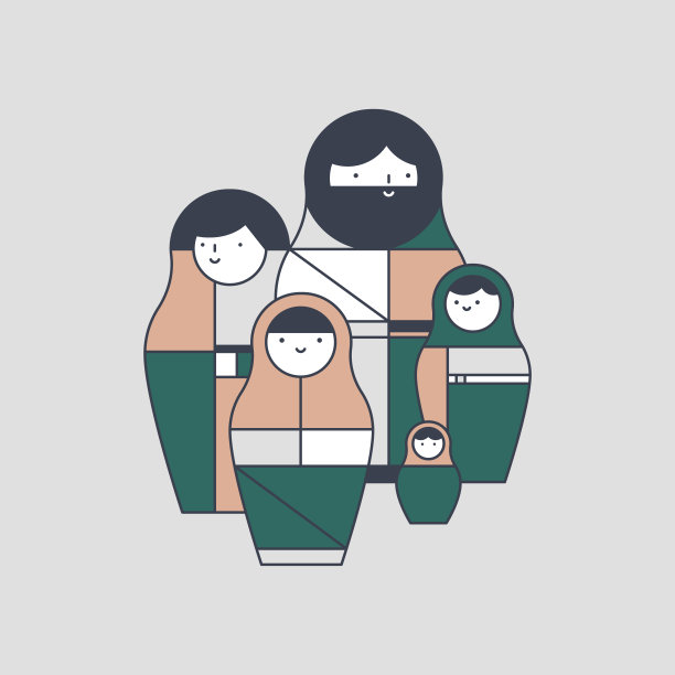 套娃。俄罗斯娃娃彩色图标设置与家庭图片下载