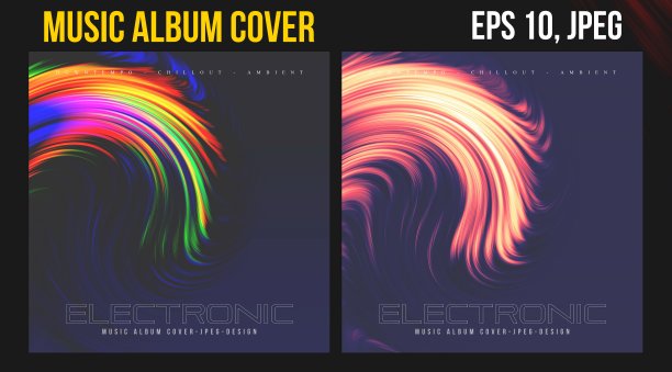 音乐专辑封面的网页展示。CD封面与黑胶唱片矢量设计。图片下载