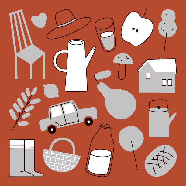 一套花园家具矢量草图插图。农村的静物图片下载