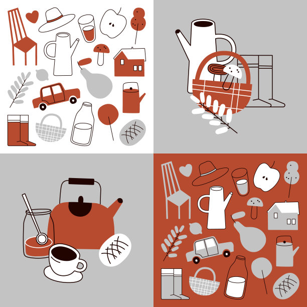 一套花园家具矢量草图插图。农村的静物图片下载