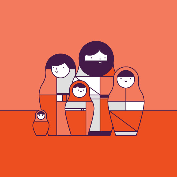 套娃。俄罗斯娃娃彩色图标设置与家庭图片下载