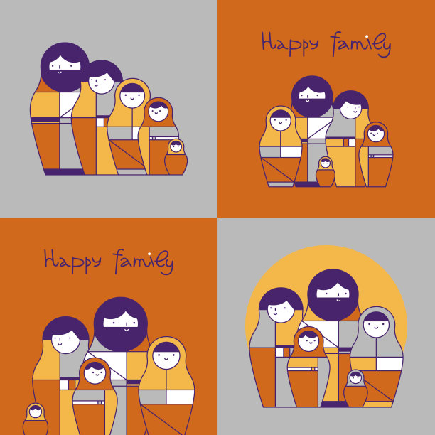 套娃。俄罗斯娃娃彩色图标设置与家庭图片下载