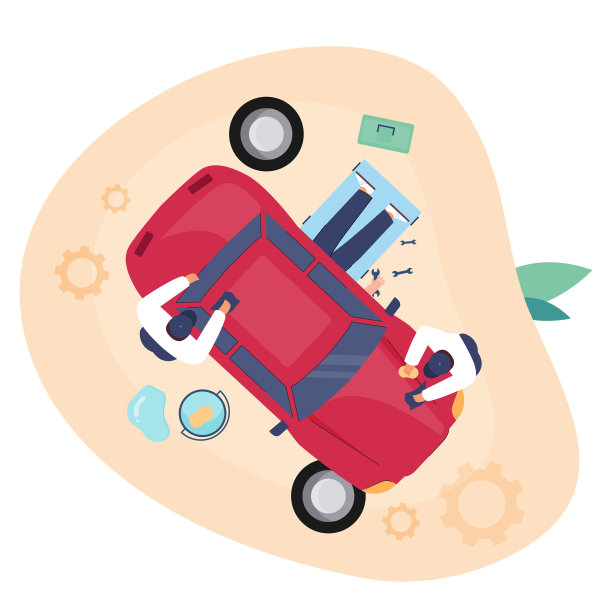 俯视图维修团队修理汽车图片下载