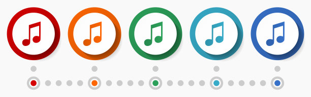 注意，音乐概念矢量图标集，平面设计彩色按钮，5种颜色的信息图形模板选项图片下载