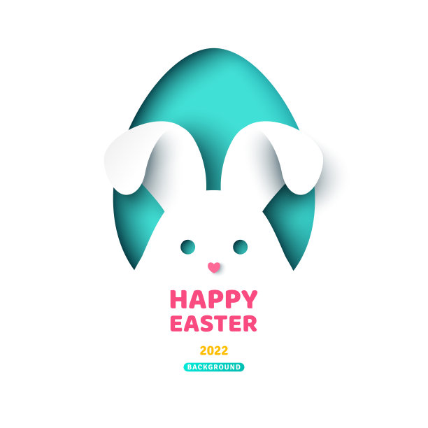 蓝色鸡蛋里的剪纸兔子图片下载