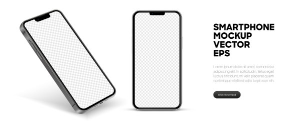 逼真的智能手机模型与透明屏幕隔离。智能手机模型收集。设备前视图。3D手机与阴影在白色背景。现实主义，平面和线条风格图片下载