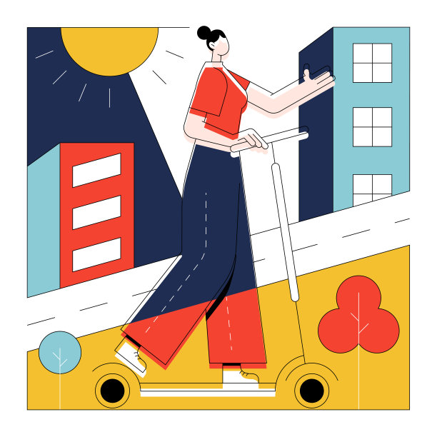 电动踏板车骑平风格插图图片下载