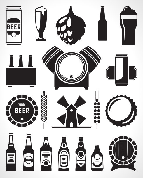 包装品牌啤酒矢量剪影和图标集。图片下载