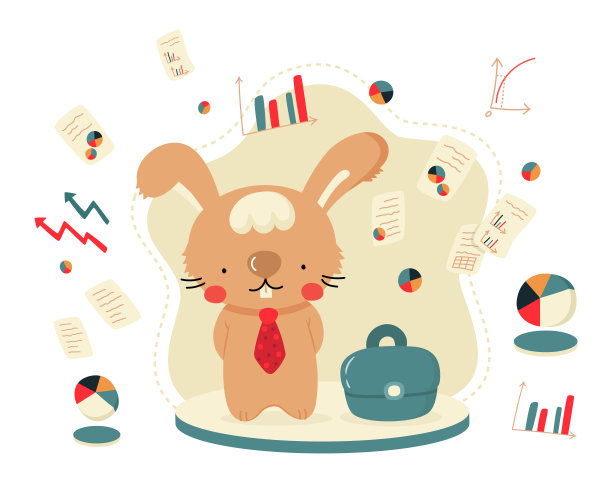 可爱的卡通兔子，带着领带和公文包图片下载