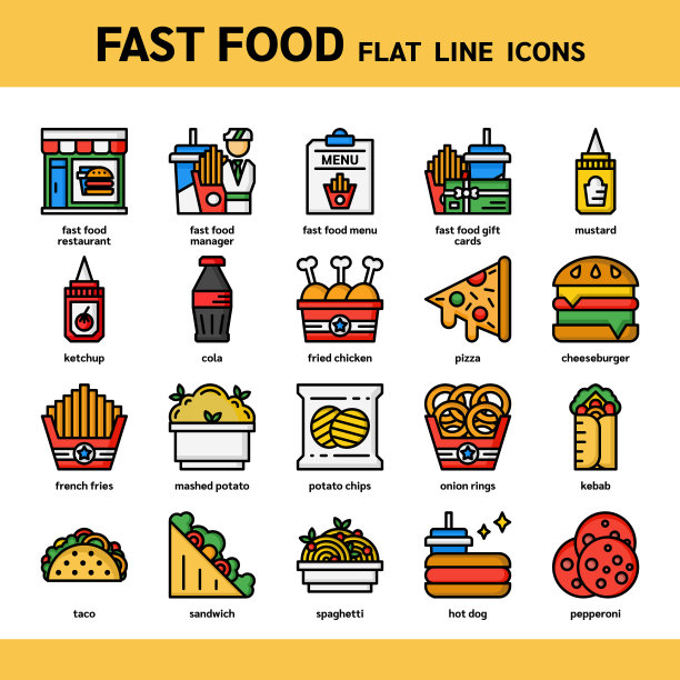 快餐平面线图标。图片下载