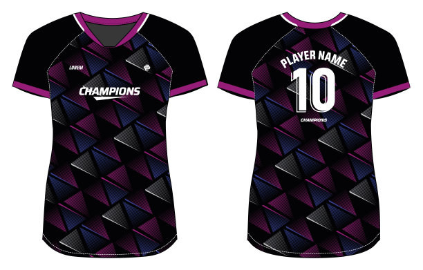 女排运动衫设计平面素描插图，几何抽象印花V领t恤，女排运动衫，足球，羽毛球，足球和无板球，运动服套装图片下载